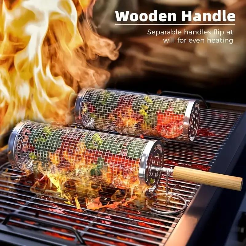 Camping Cooking Grill - Food Grade Stainless Steel Round Rolling