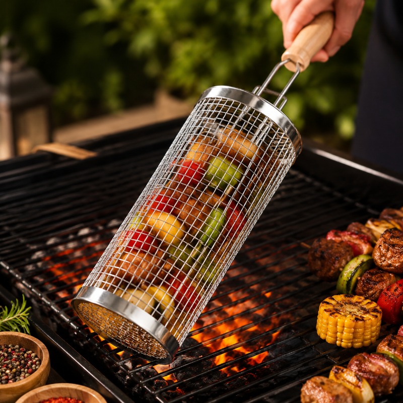 Round Barbecue Grill Basket Se - Camping Cooking Grill 评论和价格